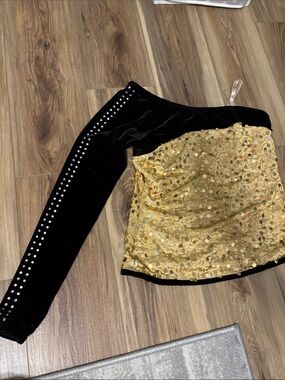 Black & Gold One-Shoulder Sequin Shirt